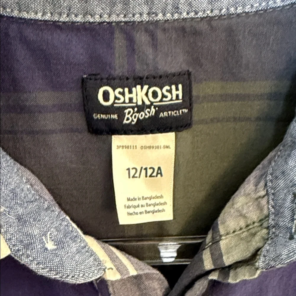 OshKosh B'gosh Navy, Green & Cream Plaid Button-Down Shirt